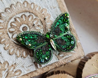 butterfly embroidery brooch, embroidered insect jewelry, bead embroidery brooch