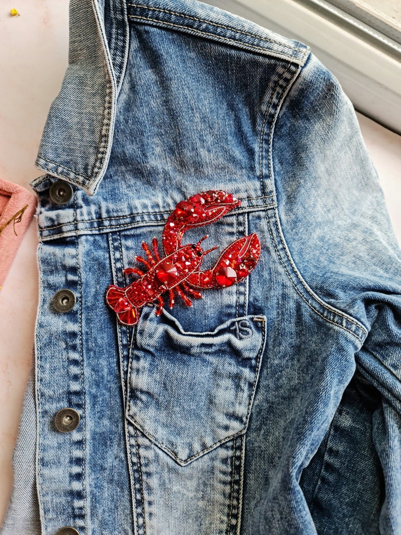 lobster brooch, ocean jewelry, embroidery art image 9