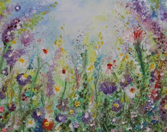 Purple meadow – original painting in watercolour and acrylics on canvas