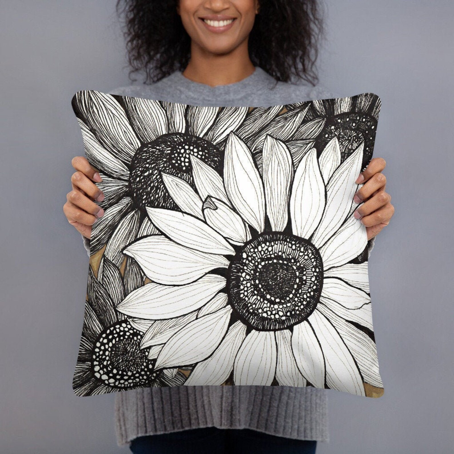 Sunflower Throw Pillow With Insert. Sunflower Black and White Etsy