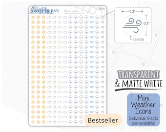 Mini Weather Icon Planner Stickers, 165 - 174, Matte White Vinyl & Transparent Available