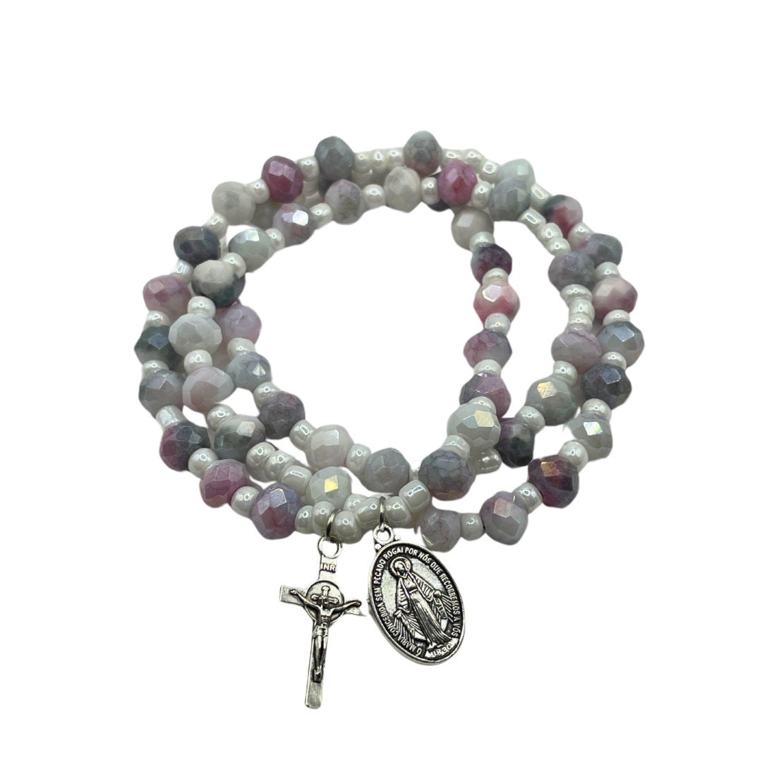 Wrap Rosary Bracelet Crystal Rondell Glass Beads Etsy