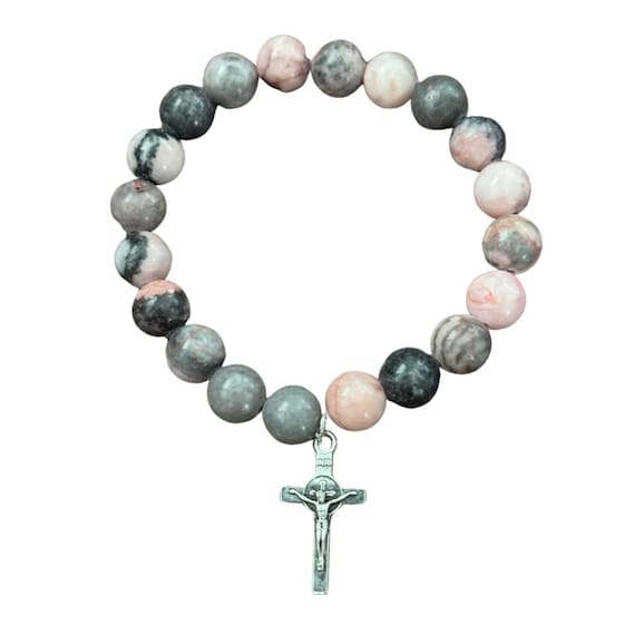 Zebra Jasper, Crystal, Wood, Sterling Silver Bead Bracelet - Made in the USA Zebra Jasper, Crystal, Wood, Sterling Silver Bead Bracelet - Made in the USA