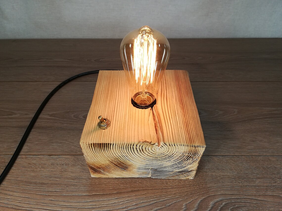 Edison night lamp without shade solid wood lamp base for Etsy