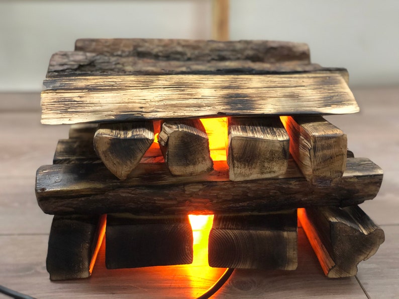 Interior campfire rustic decor lamp with real flame effect Etsy