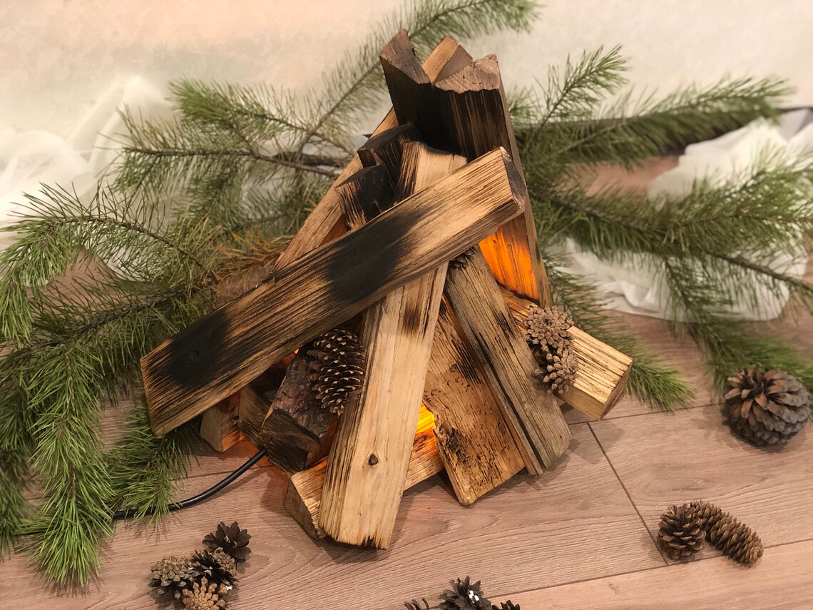 Indoor campfire lamp primitive wood lamp living room Etsy