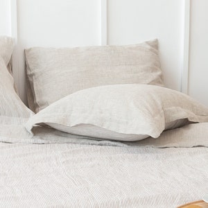 Flanged Natural Light Linen Pillow Covers. Softened Sham Pillow Case. Linen Pillowcover with Flanges. Standard Custom Size Oxford Pillowcase image 1