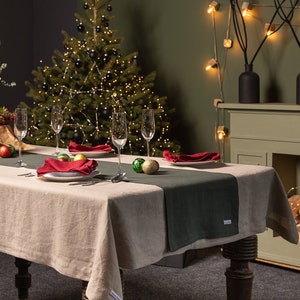 Grüner Weihnachtlicher Leinen Tischläufer