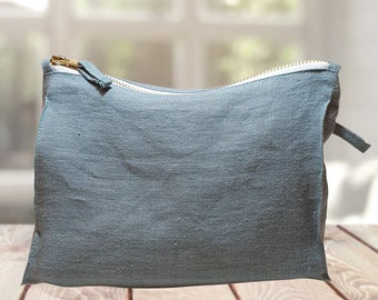 Pochette in lino grigio menta, borsa cosmetica naturale, borsa per trucco con cerniera, borsa da toilette fatta a mano, organizer, kit Dopp, accessori