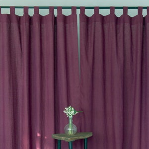 Dark Plum Linen Curtain Panel: Tab Top Drape, Custom Length