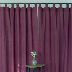 55 in/140 cm Wide, Tab Top Dark Plum Linen Curtain & Drape Online, Custom Curtain Panel, Extra Long Curtain Panel