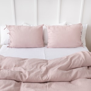 Pale Pink Linen Pillowcase with Ties: Softened Linen Cover