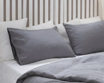 Grey Linen Pillowcase: Softened Stonewashed Linen, Envelope Closure