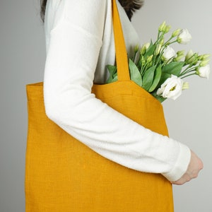 Linen Tote Bag, Natural Shopping Bag, Linen Shoulder Bag, Minimalist Eco Reusable Grocery Bag, Customized Tote Bags, 32x37 cm, Handmade Bag
