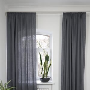 55 in/140 cm Wide, Linen Rod Pocket Curtain & Linen Drape, Custom Size Curtain, Extra Long Curtain Panel