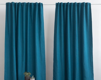 55 in/140 cm Wide, Linen Blackout Lining Curtain with Multi-functional heading tape in Dark Sea Blue, Custom Lined Curtain, Custom Size