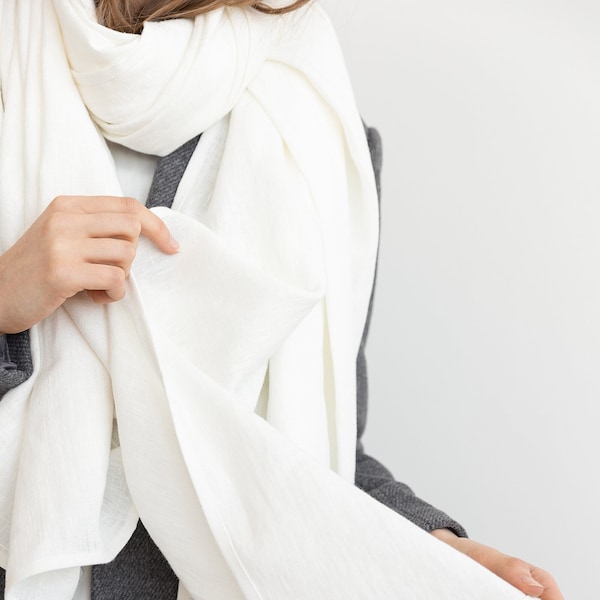 Snow White Softened Linen Scarf, Natural Lightweight Linen, Unisex Scarf, Shawl, Gift Idea, Accessories, Linen Wrap