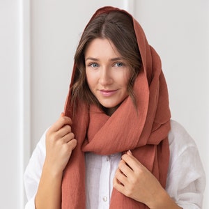 Reddish Brown Linen Scarf: Softened Lightweight Unisex Shawl