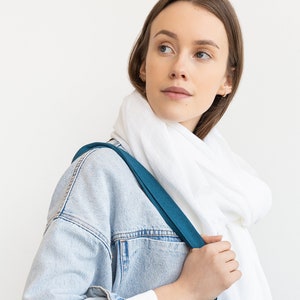 White Linen Scarf: Softened Natural Linen Shawl with Fringes