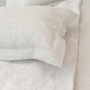 Flanged Natural Light Linen Pillow Covers. Softened Sham Pillow Case. Linen Pillowcover with Flanges. Standard Custom Size Oxford Pillowcase image 2