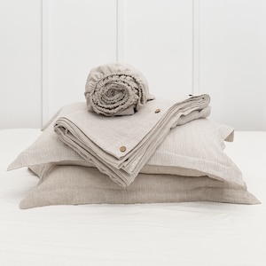Reversible Linen Bedding Set: Natural Light & Striped Beige