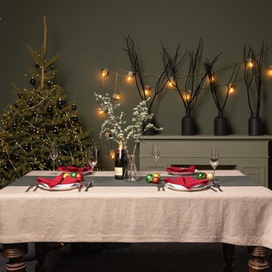 Handmade European Linen Christmas Tablecloth: Natural Linen Couture