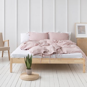 Pale Pink Linen Bedding Set with Ties: Stonewashed Soft Linen