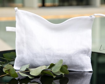White Linen Cosmetic Bag Duo – Small & Large Sizes