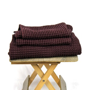 Plum Waffle Linen Towel, Luxurious Bath Towels, High Quality Linen Towels Set, Luxurious Bath Towels, Hand Towel, Massage Effect Towel