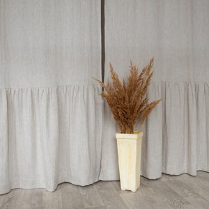 55 in/140 cm Wide, Natural Light Linen Curtain with Ruffles, Ruffle Trim, Rod Pocket Curtain, Custom Size Curtain, Extra Long Curtain Panel