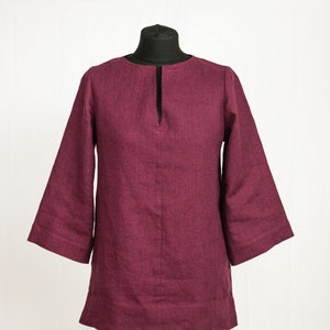 Dark Plum Linen Blouse, Linen Top, Oversize top, Women's Linen Clothing, Linen blouse
