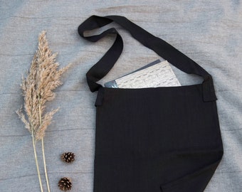 Black crossbody bag from linen, shopping bag, shoulder bag, minimalist eco reusable grocery bag, customized tote bags