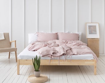 Pale Pink Linen Bedding Set with Ties: Stonewashed Soft Linen