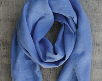 Cornflower Blue Stylish Softened Linen Scarf with Tassels, Natural Lightweight Linen, Unisex Scarf, Shawl, Gift, Accessories, Linen Wrap