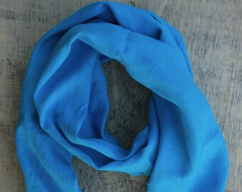 Sky Blue Linen Scarf: Lightweight Unisex Shawl, Softened Linen