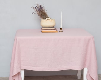Nappe en lin rose pâle : lin européen ramolli, dimension personnalisée