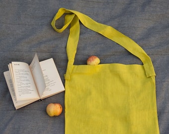 Lemon Linen Crossbody Bag, Tote Bag, Natural Shopping Bag, Linen Shoulder Bag, Minimalist Eco Reusable Grocery Bag, Customized Tote Bags