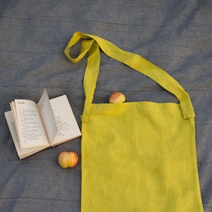 Lemon Linen Crossbody Bag: Handmade Eco Shopping Tote
