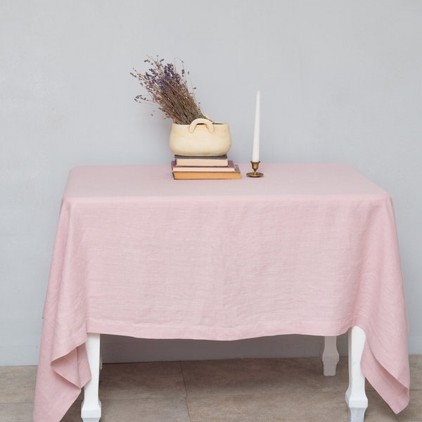 Pale Pink Linen Tablecloth, Softened Natural Dining Table Setting, Handmade Table Cloth, Wedding Decorations, Table Cover, Custom sizes