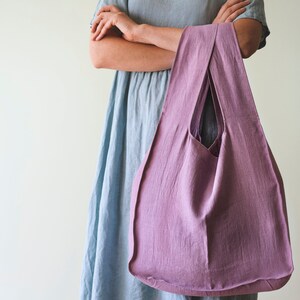 Deep Rose Linen Bag with Inside Pocket and Wide Handles, Reusable, Handmade Eco-friendly Bag