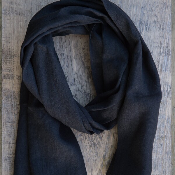Black Stylish Softened Linen Scarf, Natural Lightweight Linen, Unisex Scarf,  Shawl, Gift Idea, Accessories, Linen Wrap