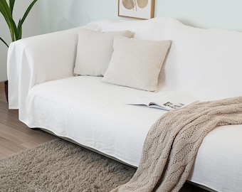 White Linen Couch Cover: Handmade Stonewashed European Linen Slipcover