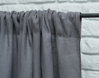 55 in/140 cm Wide, Rod Pocket Linen Curtain in Grey & Drape, Custom Size Curtain, Extra Long Curtain Panel