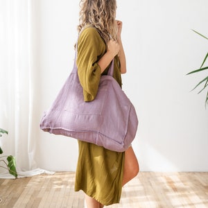Handmade Linen Tote Bag with Zipper & Pocket: Eco-Friendly Reusable Grocery Bag