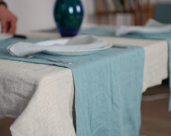 Leinen Tischläufer aus weichem und gewaschenem Naturflachs, Esstischläufer, Hochzeitsdekoration, Breite 40 cm, Maßanfertigung