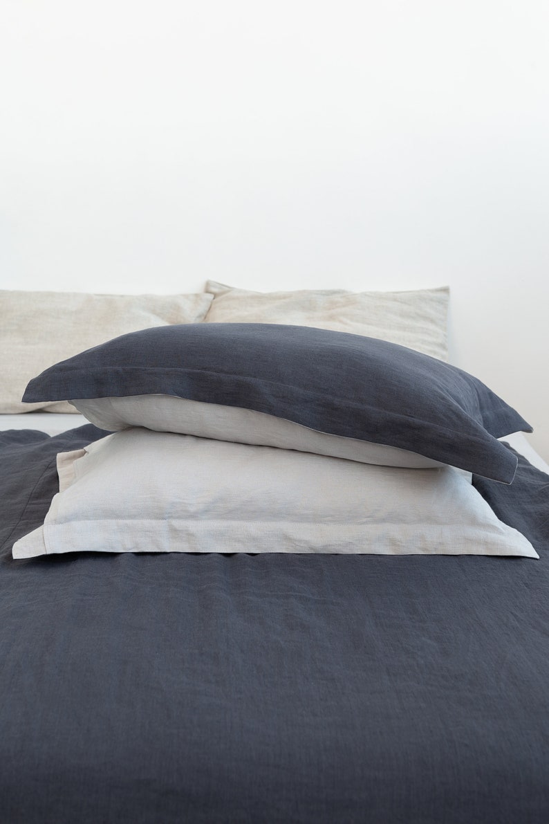 Flanged Dark Plum Linen Pillow Covers. Softened Sham Pillow Case. Linen Pillowcover with Flanges. Standard Custom Size Oxford Pillowcase Bild 6