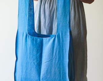 Sky Blue Linen Tote Bag: Wide Handles, Reusable Shopping Bag