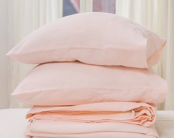 Light Pink Linen Pillowcase: Softened Stonewashed Cover, Envelope Closure