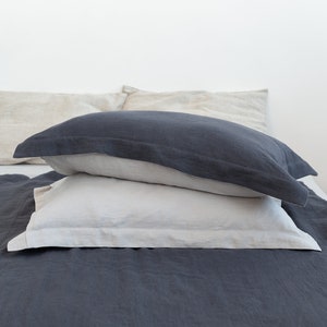 Flanged Asphalt Grey Linen Pillow Covers. Softened Sham Pillow Case. Linen Pillowcover with Flanges. Standard Custom Size Oxford Pillowcase image 1