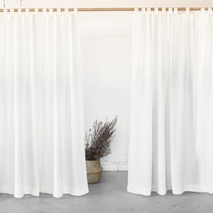 55 in/140 cm Wide White Tab Top Linen Curtain & Drape, Custom Curtain Panel, Custom Size, Extra Long Curtain Panel
